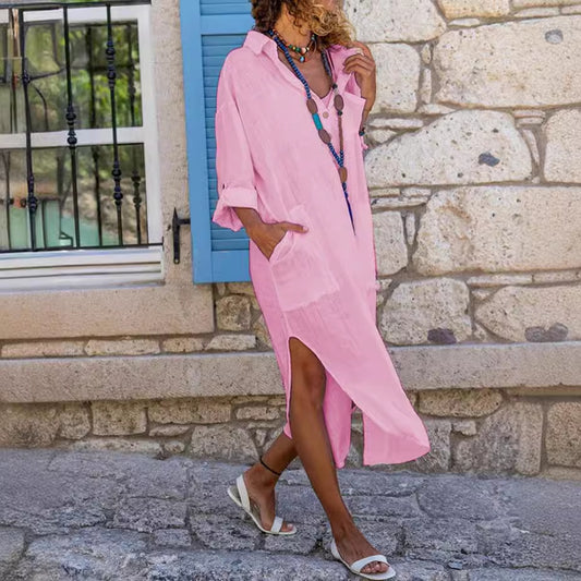 Linen Shirt Maxi Dress