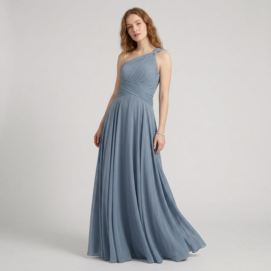 One-Shoulder V-Neck Chiffon Maxi Gown
