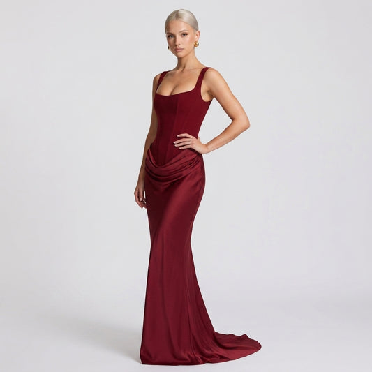 Fishbone Strap High-Waist Bodycon Maxi Dress