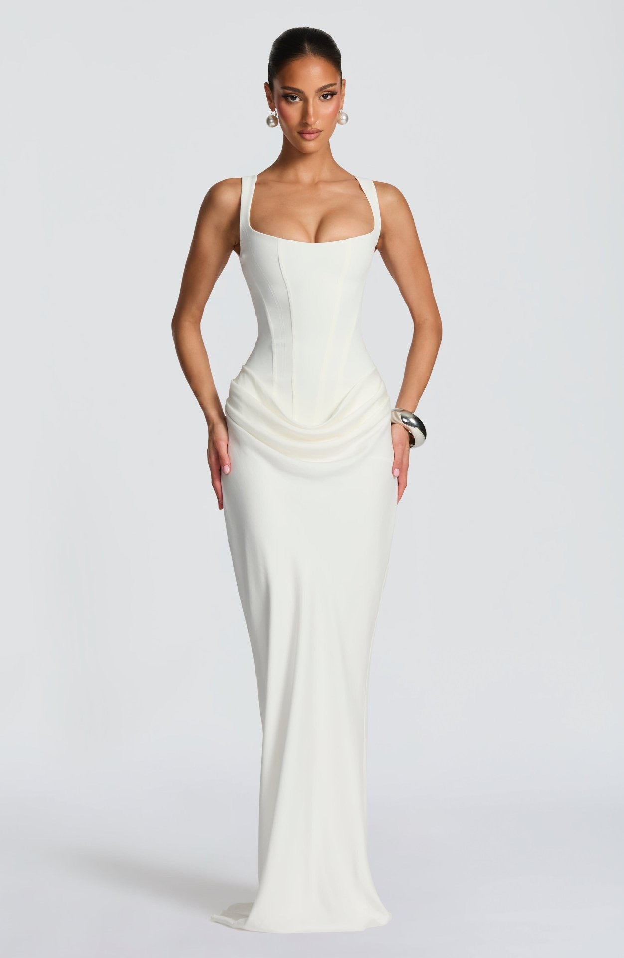 Fishbone Strap High-Waist Bodycon Maxi Dress