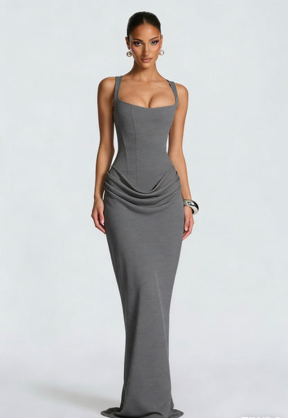 Fishbone Strap High-Waist Bodycon Maxi Dress