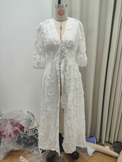 Boho Embroidered Wrap Dress