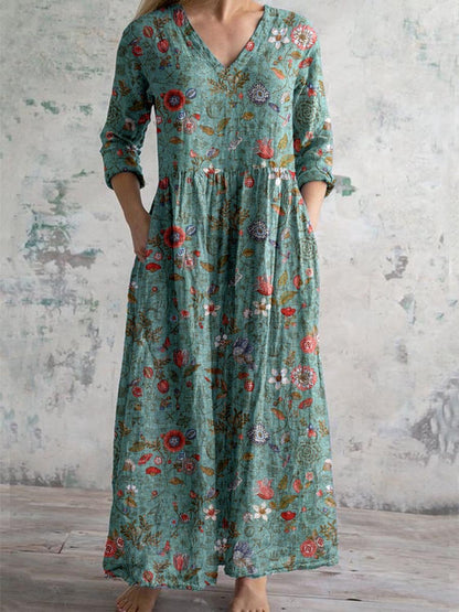 Womens Floral Print V-neck Dress
