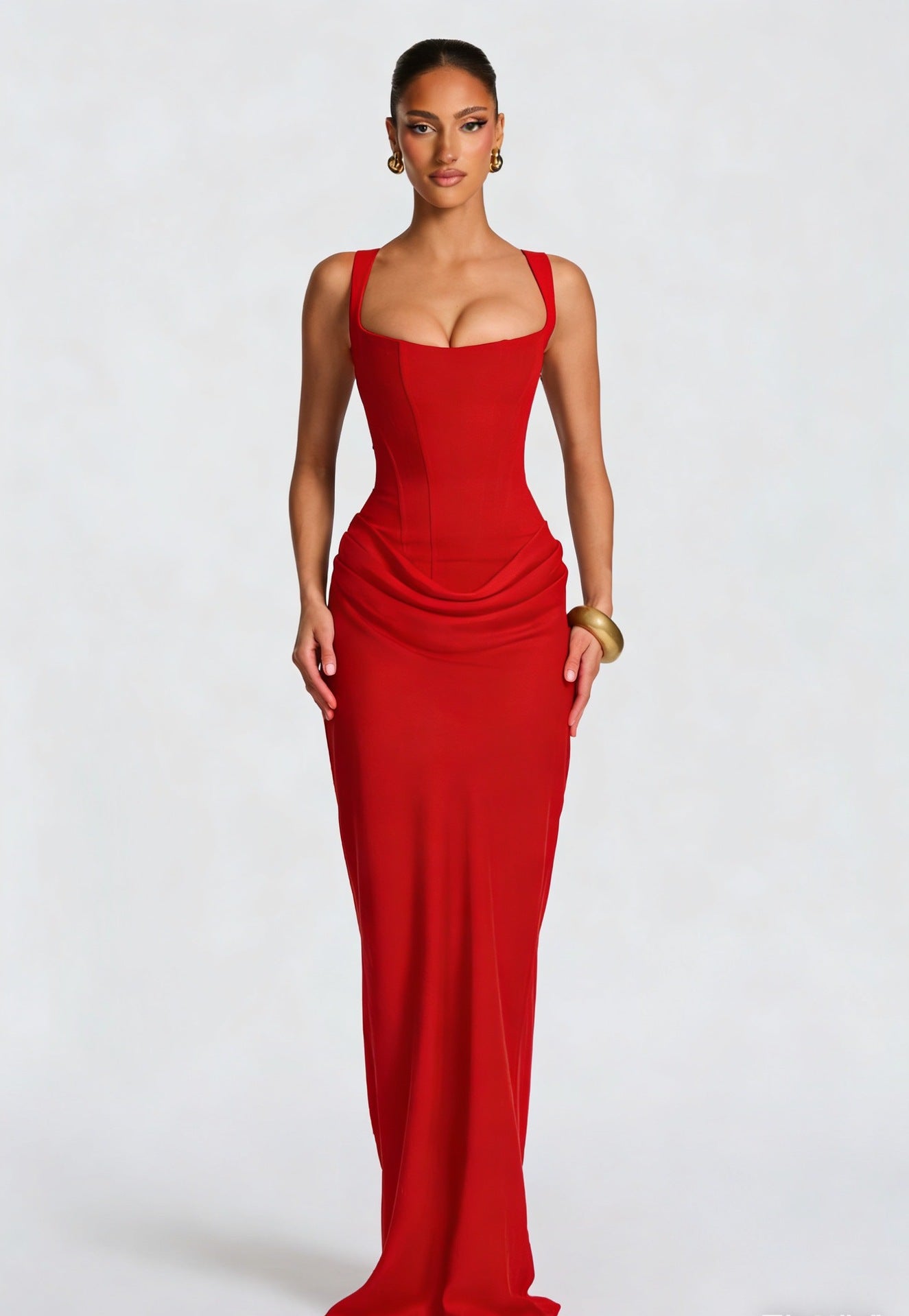 Fishbone Strap High-Waist Bodycon Maxi Dress