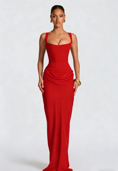 Fishbone Strap High-Waist Bodycon Maxi Dress