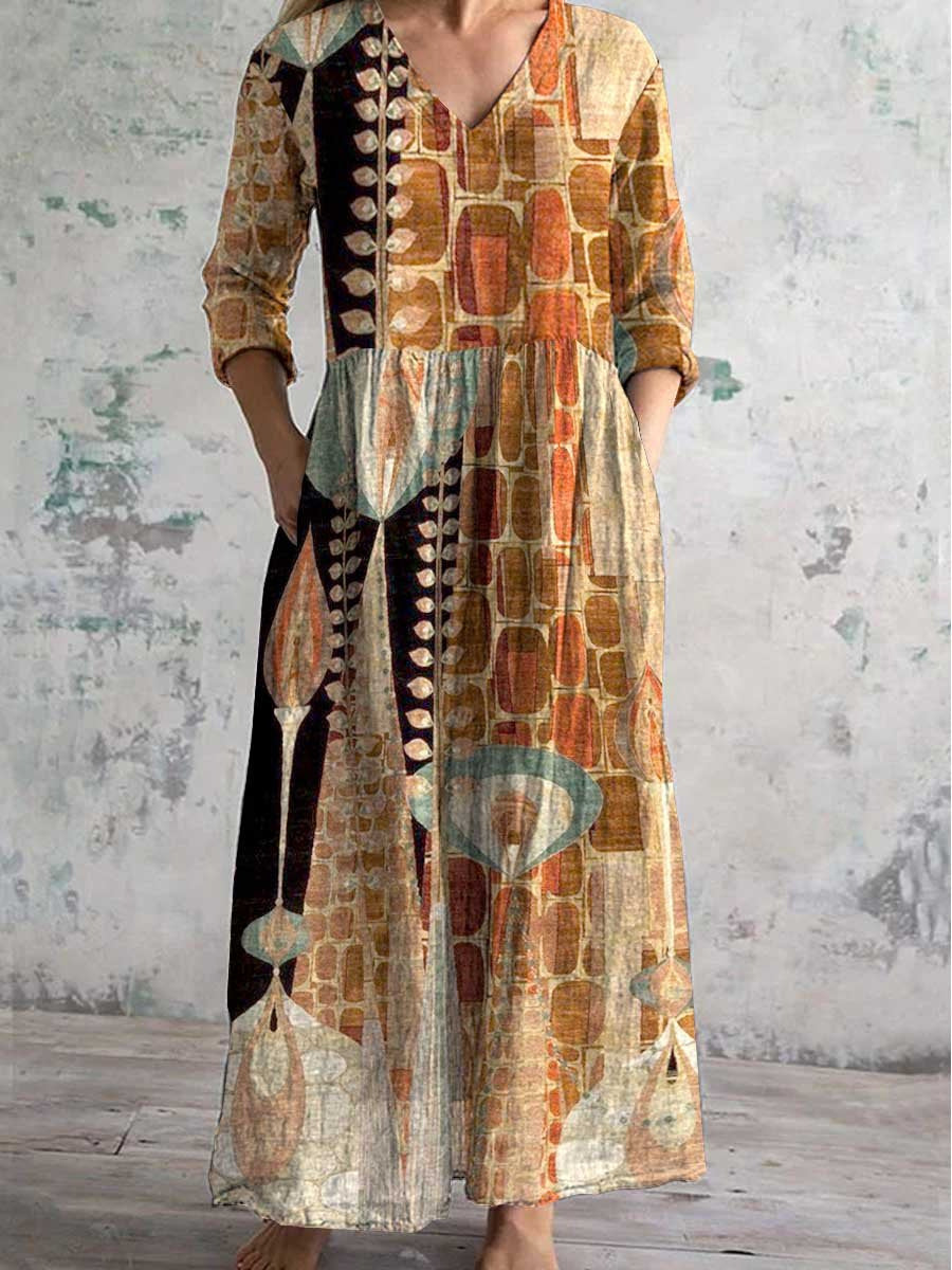 Womens Floral Print V-neck Dress