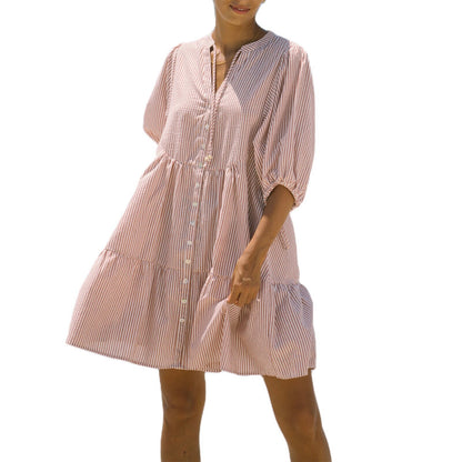 Linen Striped Button Maxi Dress