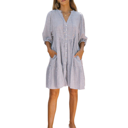 Linen Striped Button Maxi Dress