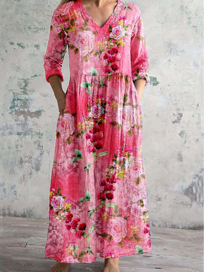 Womens Floral Print V-neck Dress