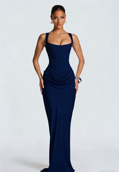 Fishbone Strap High-Waist Bodycon Maxi Dress