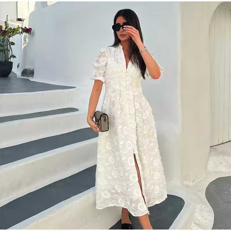 Boho Embroidered Wrap Dress