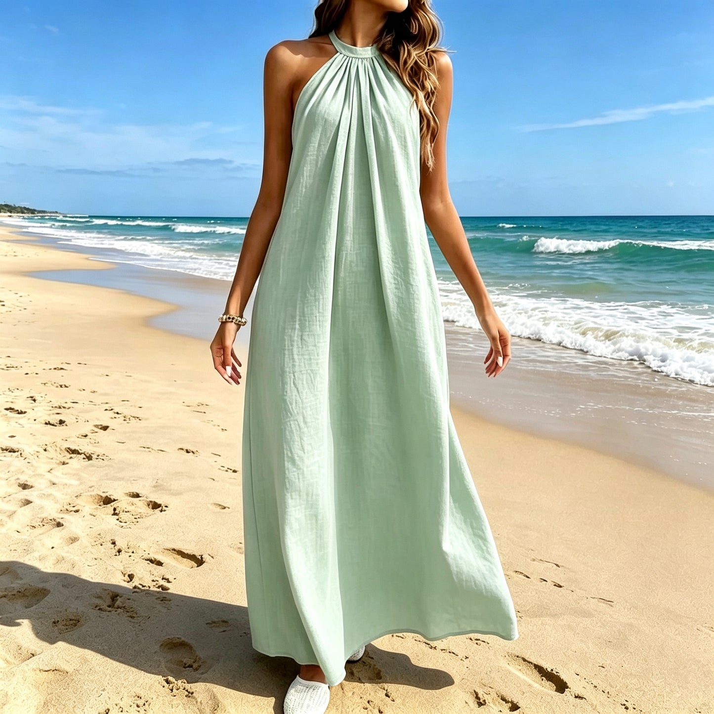 Elegant Breeze Halter Maxi Dress