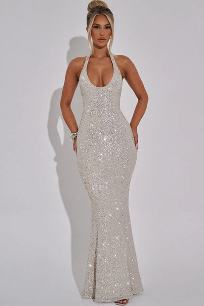 Halter Neck Embellished Maxi Gown