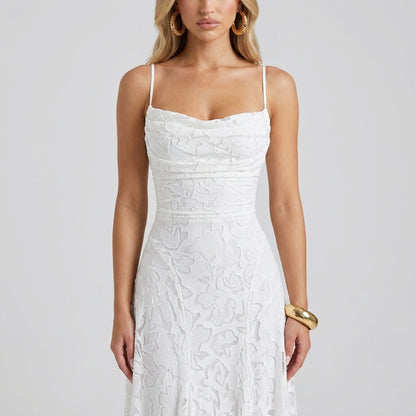 Backless Lace Big Swing Maxi Gown