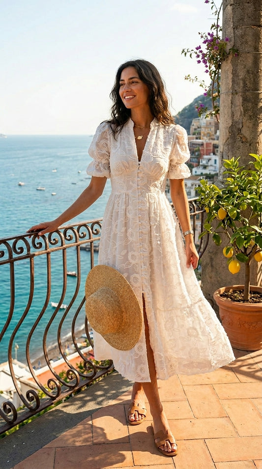 Boho Embroidered Wrap Dress