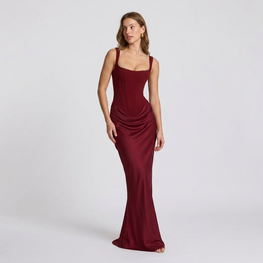 Fishbone Strap High-Waist Bodycon Maxi Dress