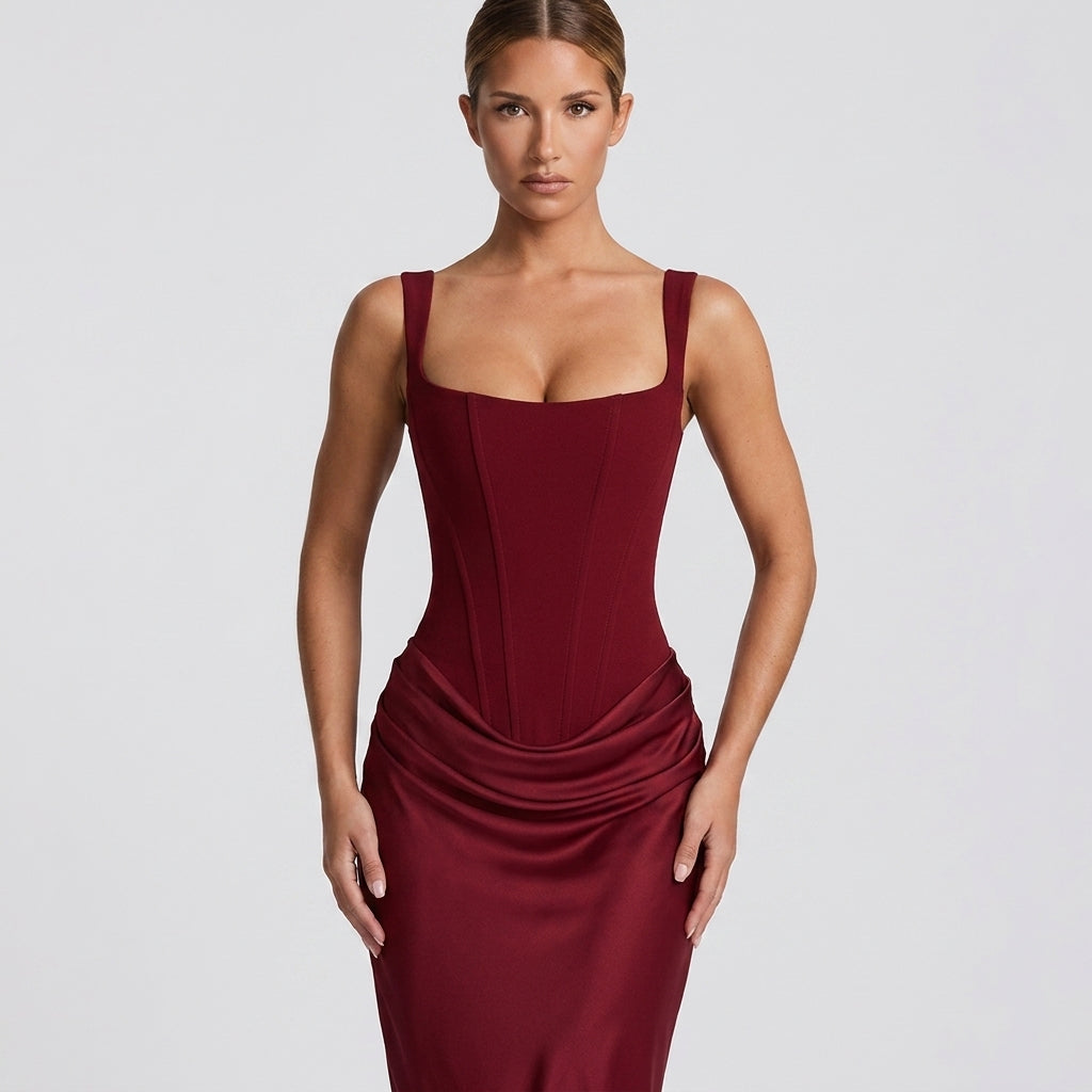 Fishbone Strap High-Waist Bodycon Maxi Dress