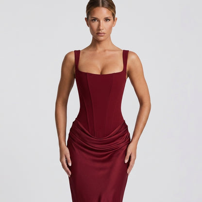 Fishbone Strap High-Waist Bodycon Maxi Dress