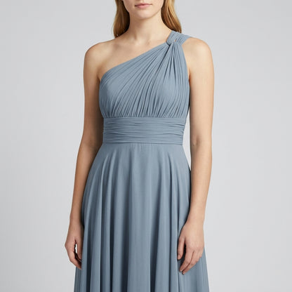 One-Shoulder V-Neck Chiffon Maxi Gown