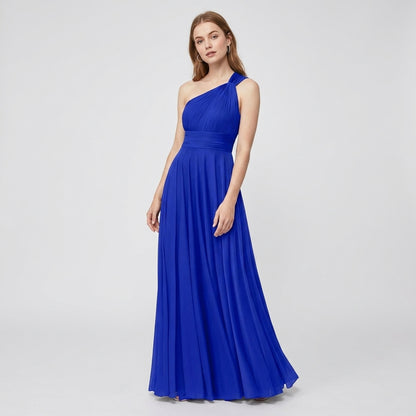 One-Shoulder V-Neck Chiffon Maxi Gown