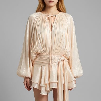 Ruffled French Style Apricot Mini Dress