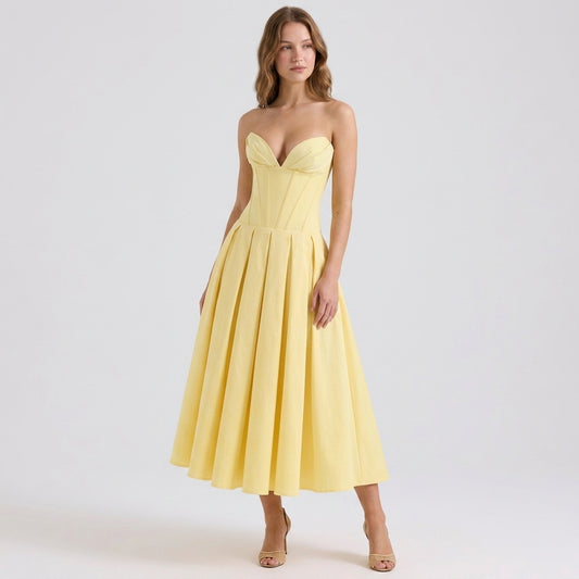 Deep V-Neck Wrap Sleeveless Mid-Length Dress