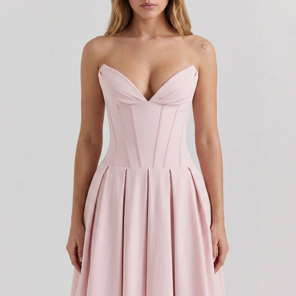Deep V-Neck Wrap Sleeveless Mid-Length Dress