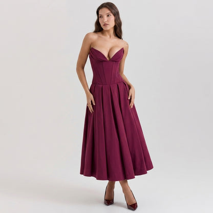 Deep V-Neck Wrap Sleeveless Mid-Length Dress