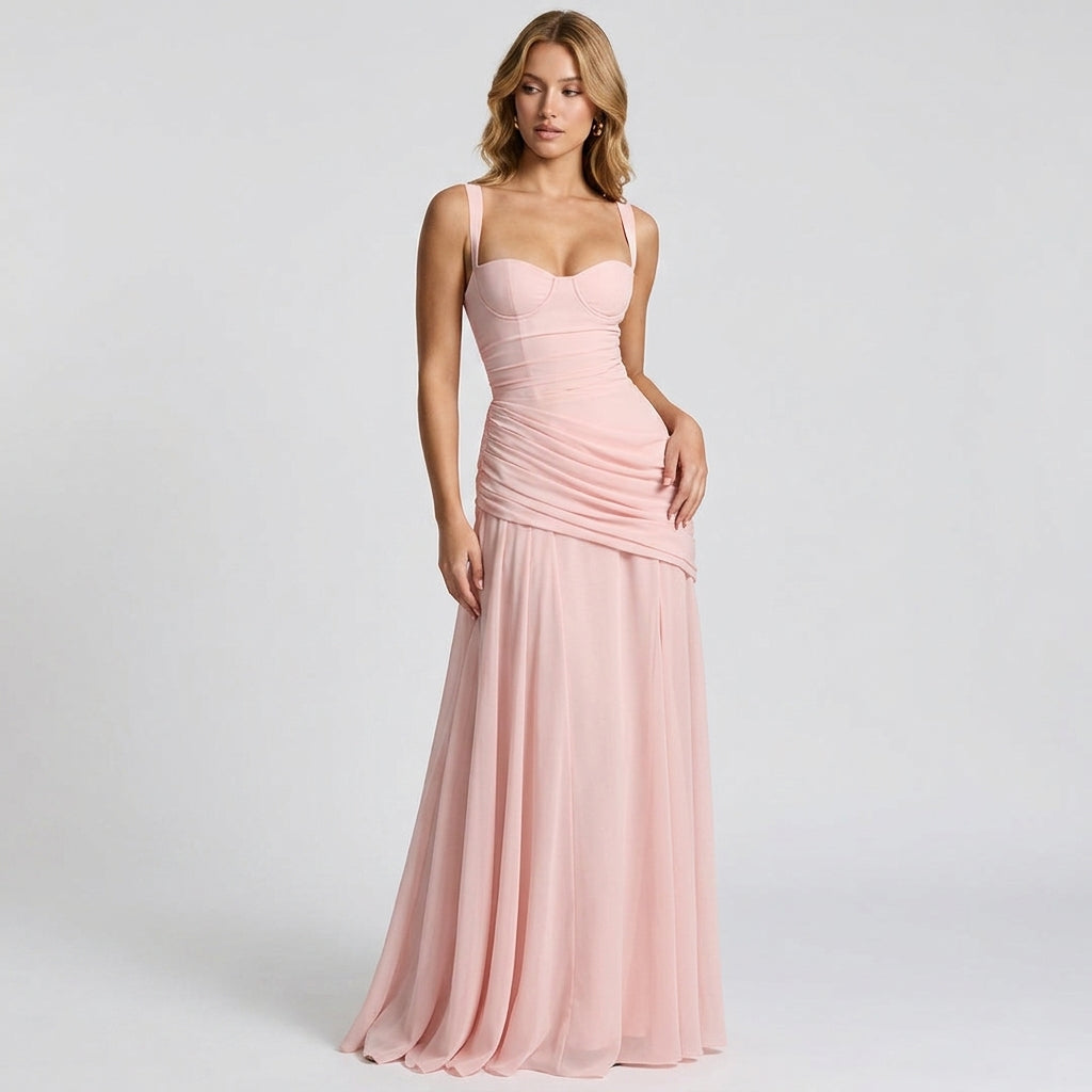 Off-Shoulder High-Waist Slip Maxi Dress