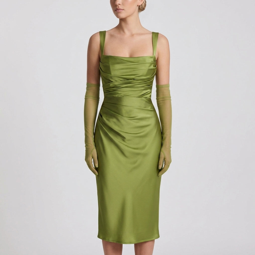 Sleeveless High-Waist Pleated Maxi Dress