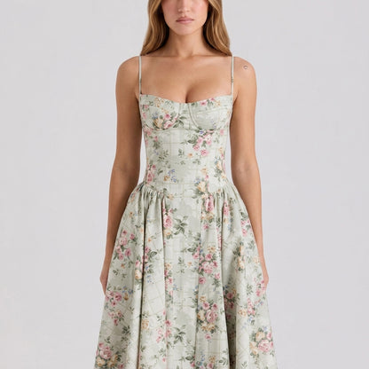 Off-The-Shoulder Puff Sleeve Corset Midi Dress
