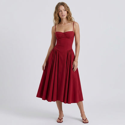 Off-The-Shoulder Puff Sleeve Corset Midi Dress