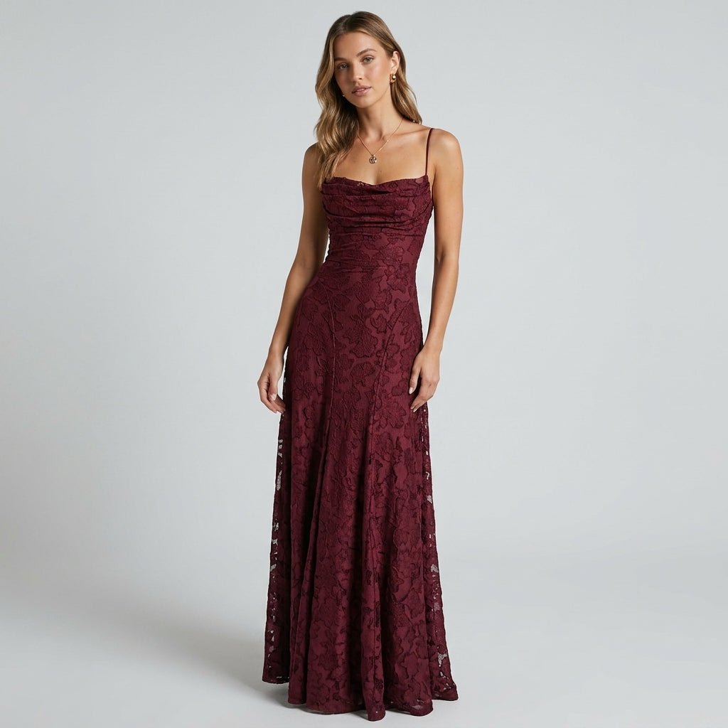 Backless Lace Big Swing Maxi Gown