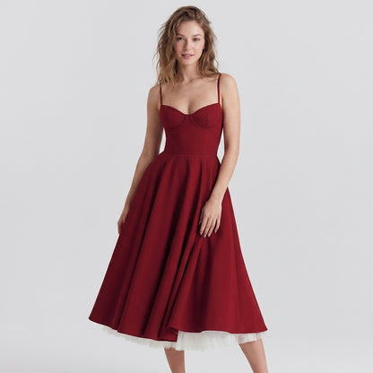 French Mesh Double Layer Suspender Dress
