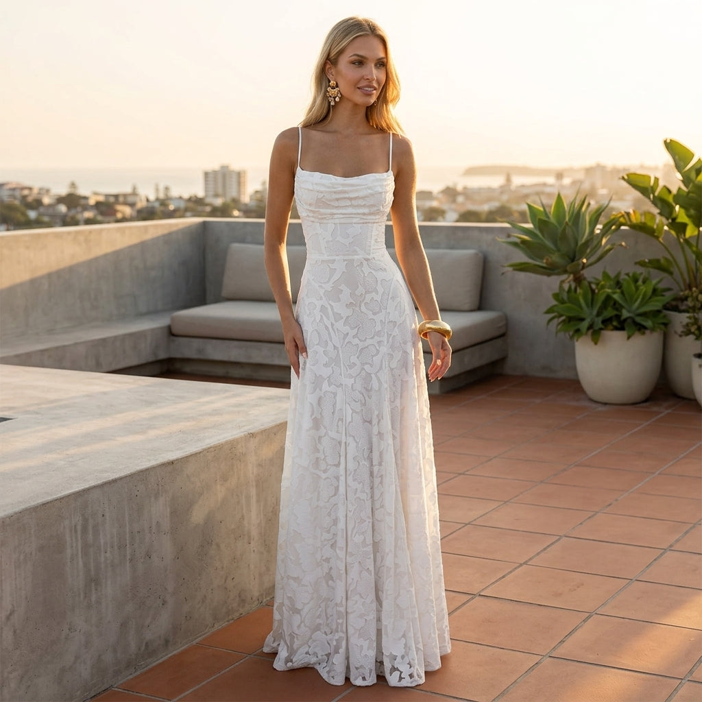Backless Lace Big Swing Maxi Gown