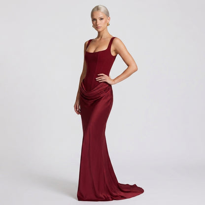 Fishbone Strap High-Waist Bodycon Maxi Dress