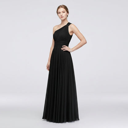 One-Shoulder V-Neck Chiffon Maxi Gown
