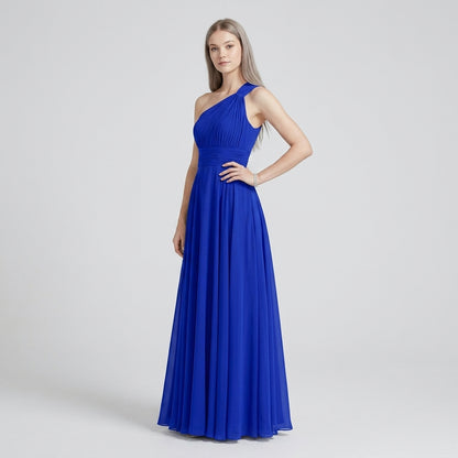 One-Shoulder V-Neck Chiffon Maxi Gown