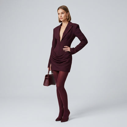 Deep V-Neck Suit Collar Milk Silk Mini Dress