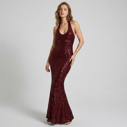 Halter Neck Embellished Maxi Gown