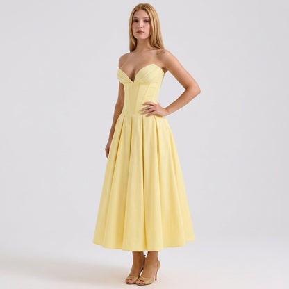 Deep V-Neck Wrap Sleeveless Mid-Length Dress
