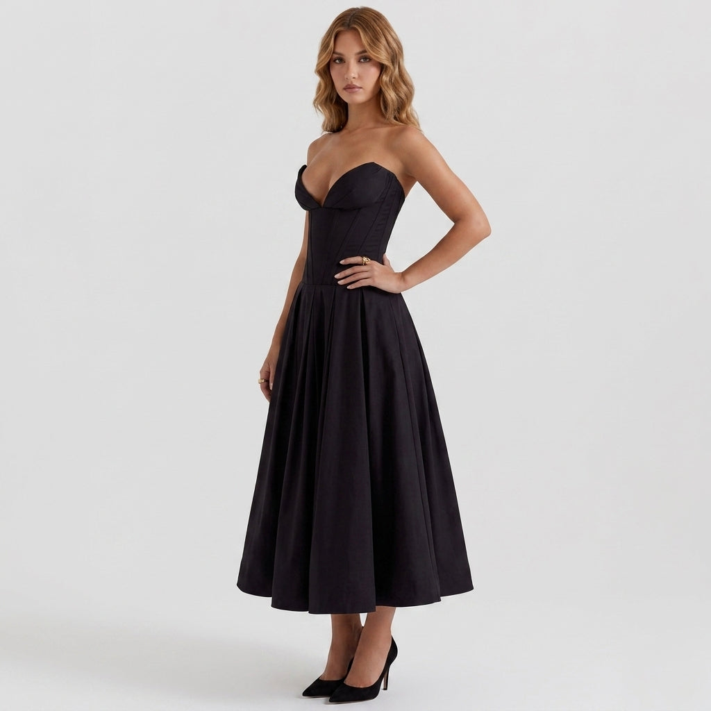 Deep V-Neck Wrap Sleeveless Mid-Length Dress