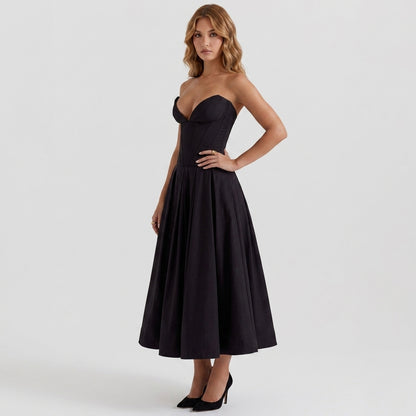Deep V-Neck Wrap Sleeveless Mid-Length Dress
