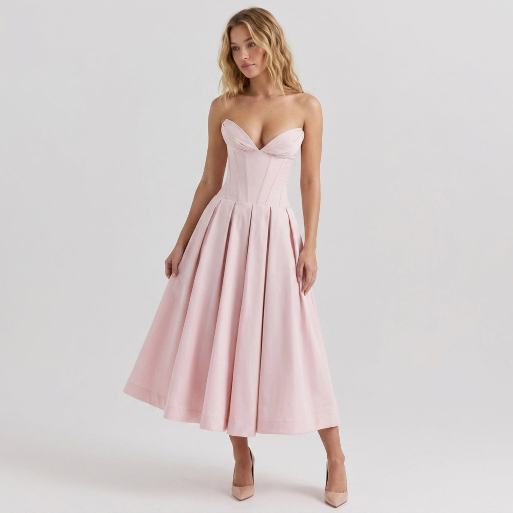 Deep V-Neck Wrap Sleeveless Mid-Length Dress