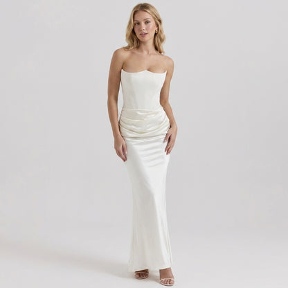 One-Shoulder Pleated Bodysuit Maxi Dress