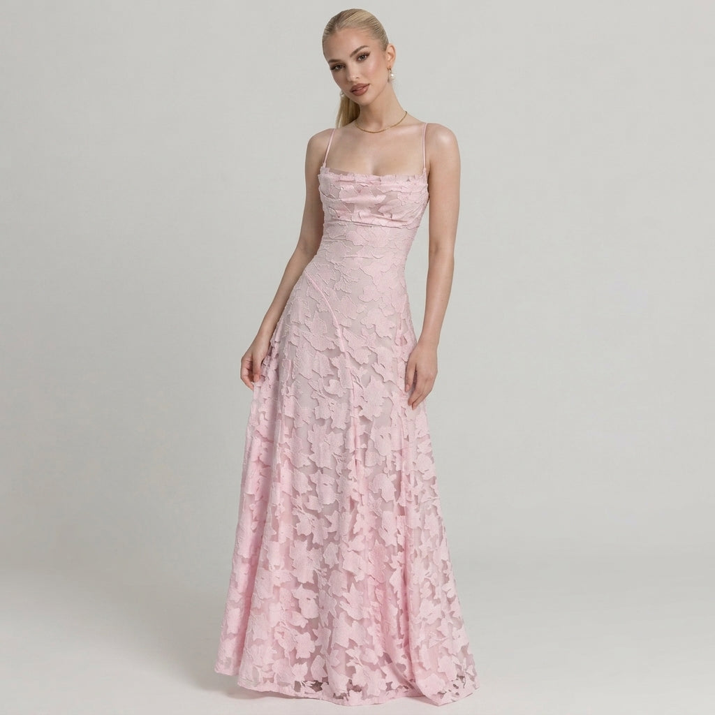 Backless Lace Big Swing Maxi Gown
