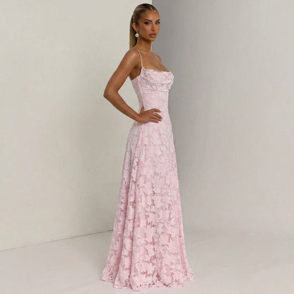 Backless Lace Big Swing Maxi Gown