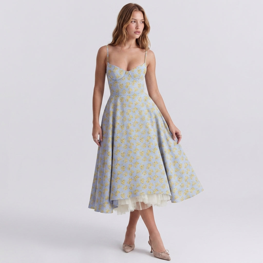 French Mesh Double Layer Suspender Dress