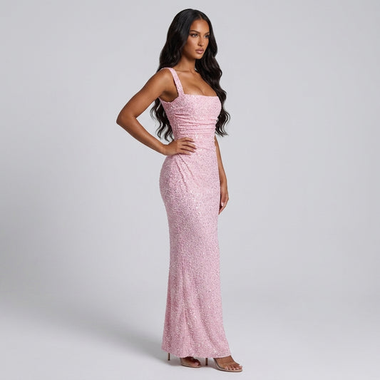 Sequined Slit Tube Dress with Adjustable Straps