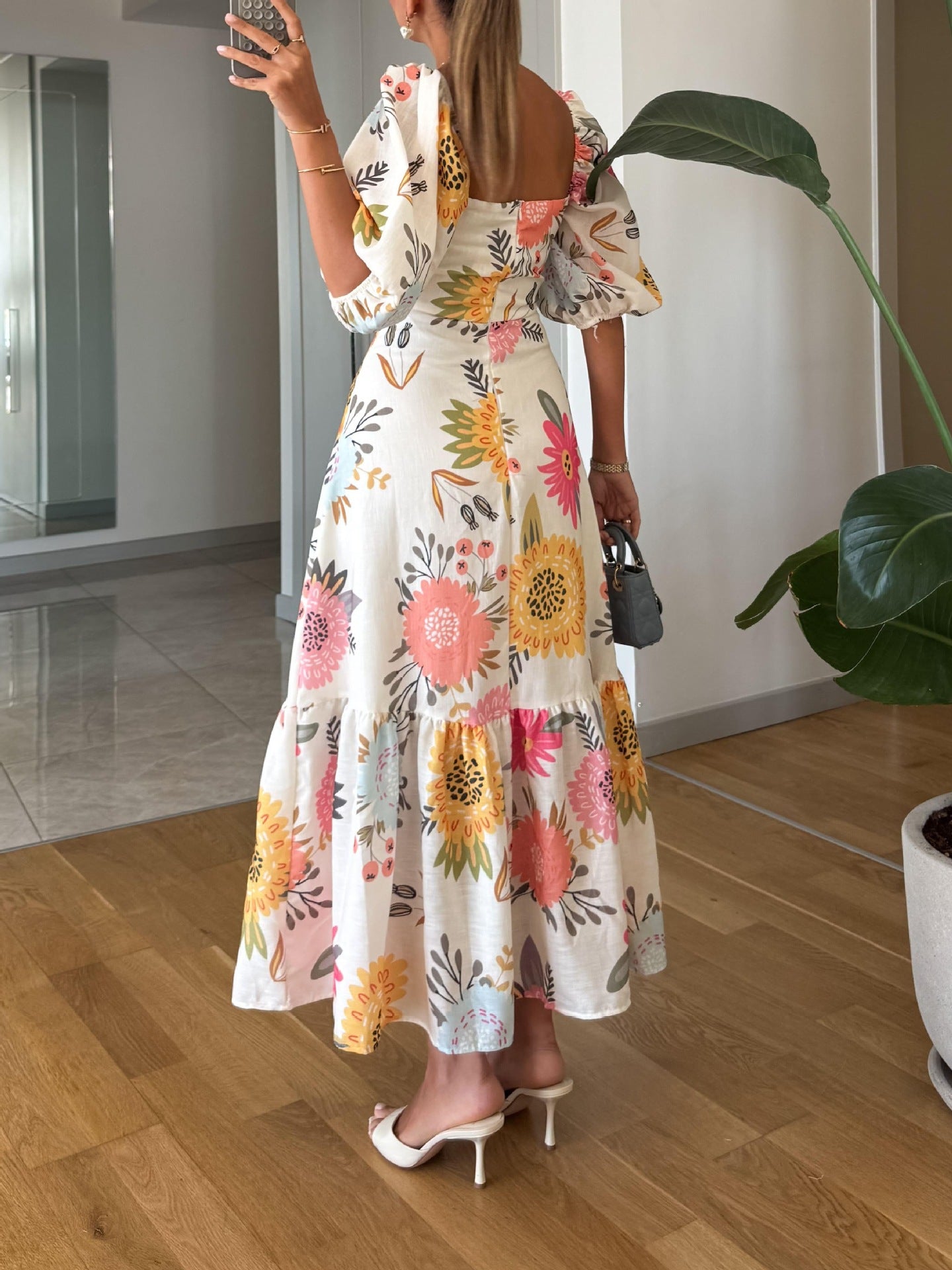 Floral Off-Shoulder Puff Sleeve Dress